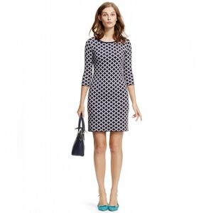Boden Navy and White Geometric Long Sleeve Dress